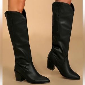 Lulus Renuu Black Pointed-Toe Knee-High Boots